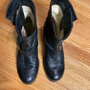 Jimmy Choo Youth moto biker Boots black leather gold buckles 39.5/9